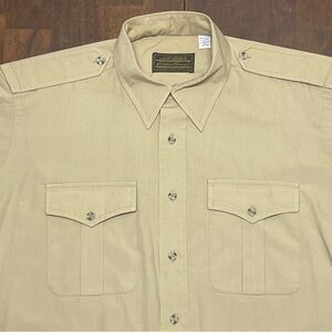 Vintage Eddie Bauer Shirt Safari Shirt Mens Large Epaulets Tan Short Sleeve USA